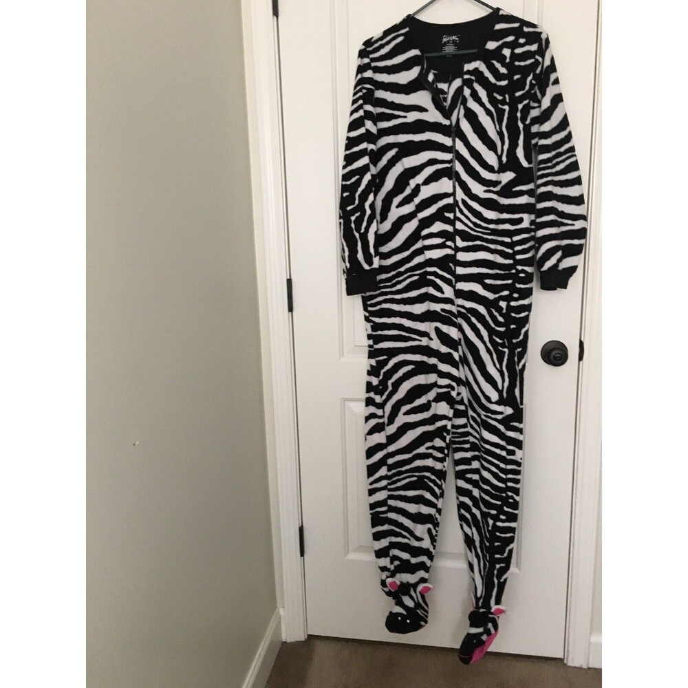Nick & Nora Adult Women's Zebra Print Footed Pajamas One Piece Size M